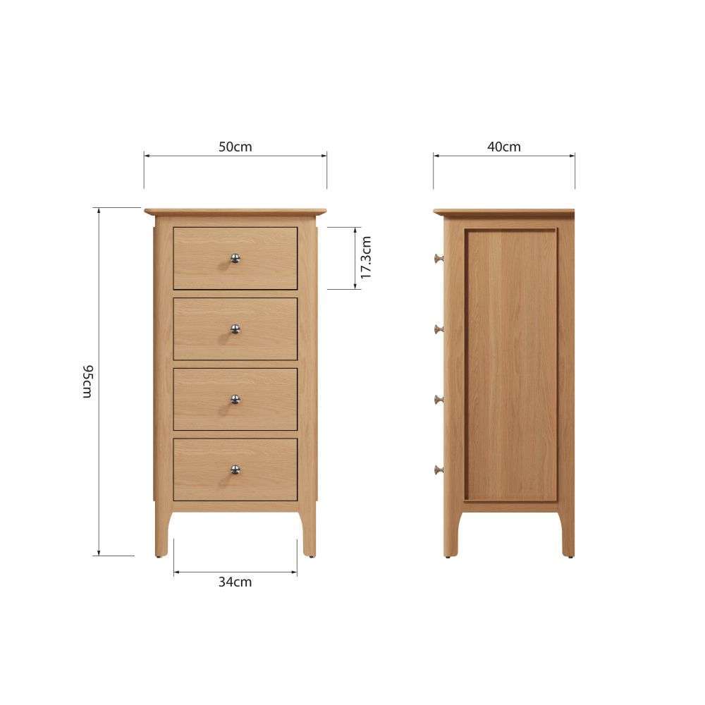 Bergen Oak 4 Drawer Tallboy