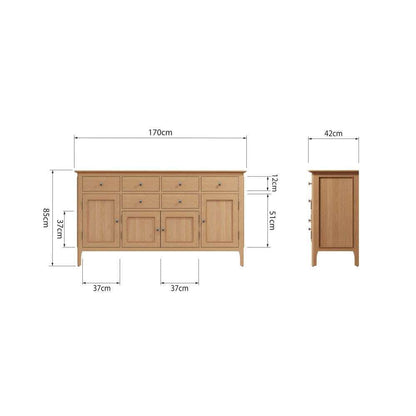 Bergen Oak Extra Large 4 Door Sideboard