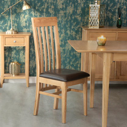 Bergen Oak Rail Back Chair Faux Leather Seat