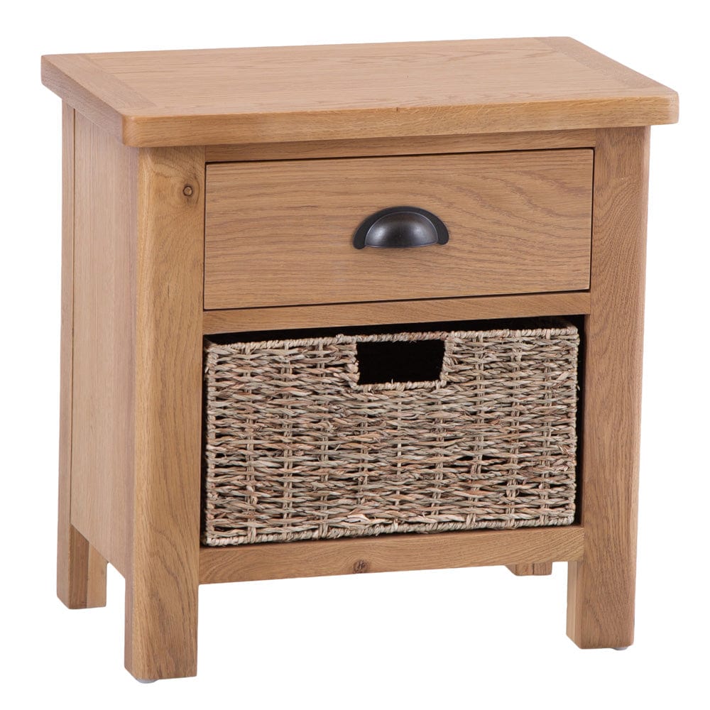 Rutland Oak 1 Drawer 1 Wicker Basket Cabinet