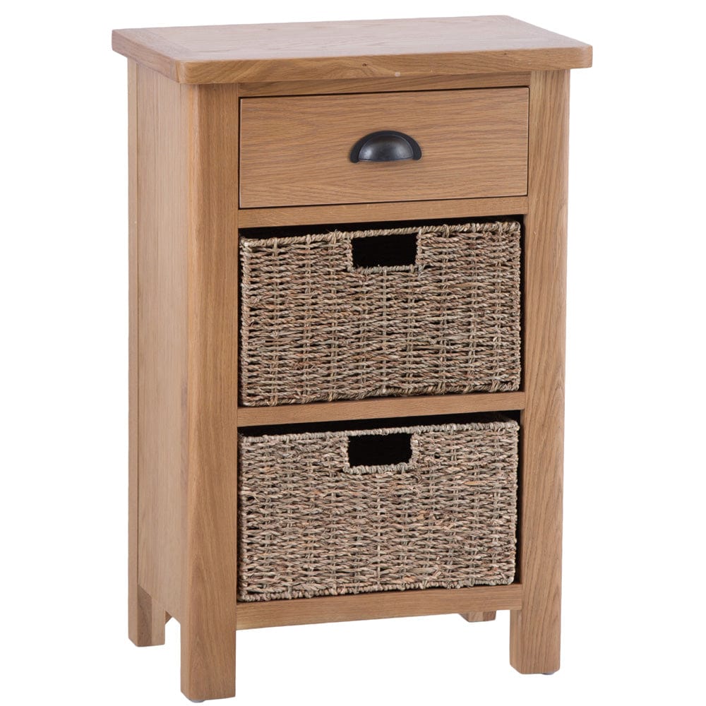 Rutland Oak 1 Drawer 2 Wicker Basket Cabinet