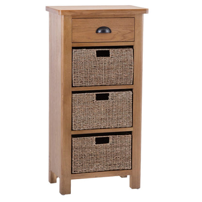 Rutland Oak 1 Drawer 3 Wicker Basket Cabinet