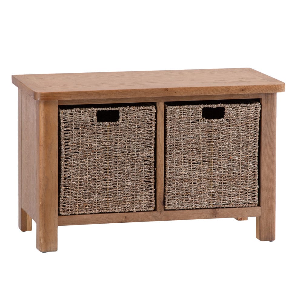 Rutland Oak Hall Bench with Wicker Baskets