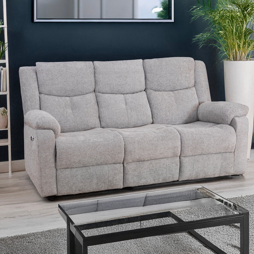 Rome Silver Power Recliner 3 Seater Sofa with Console