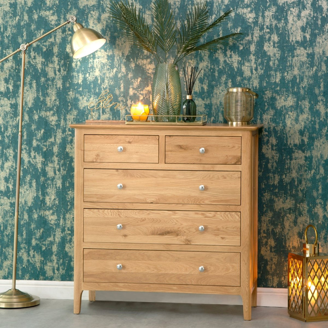 Bergen Oak 2 Over 3 Chest - The Furniture Warehouse