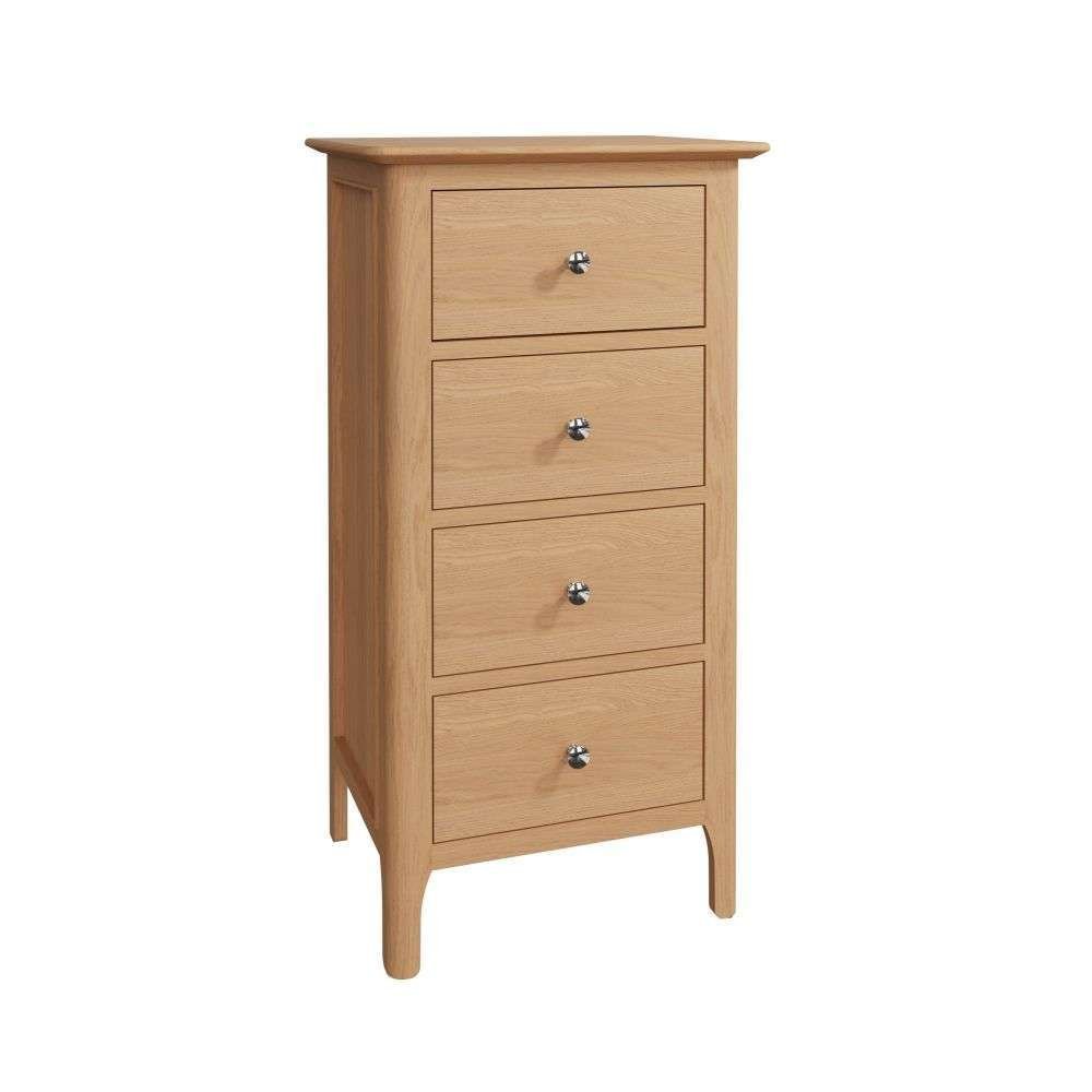 Bergen Oak 4 Drawer Tallboy - The Furniture Warehouse