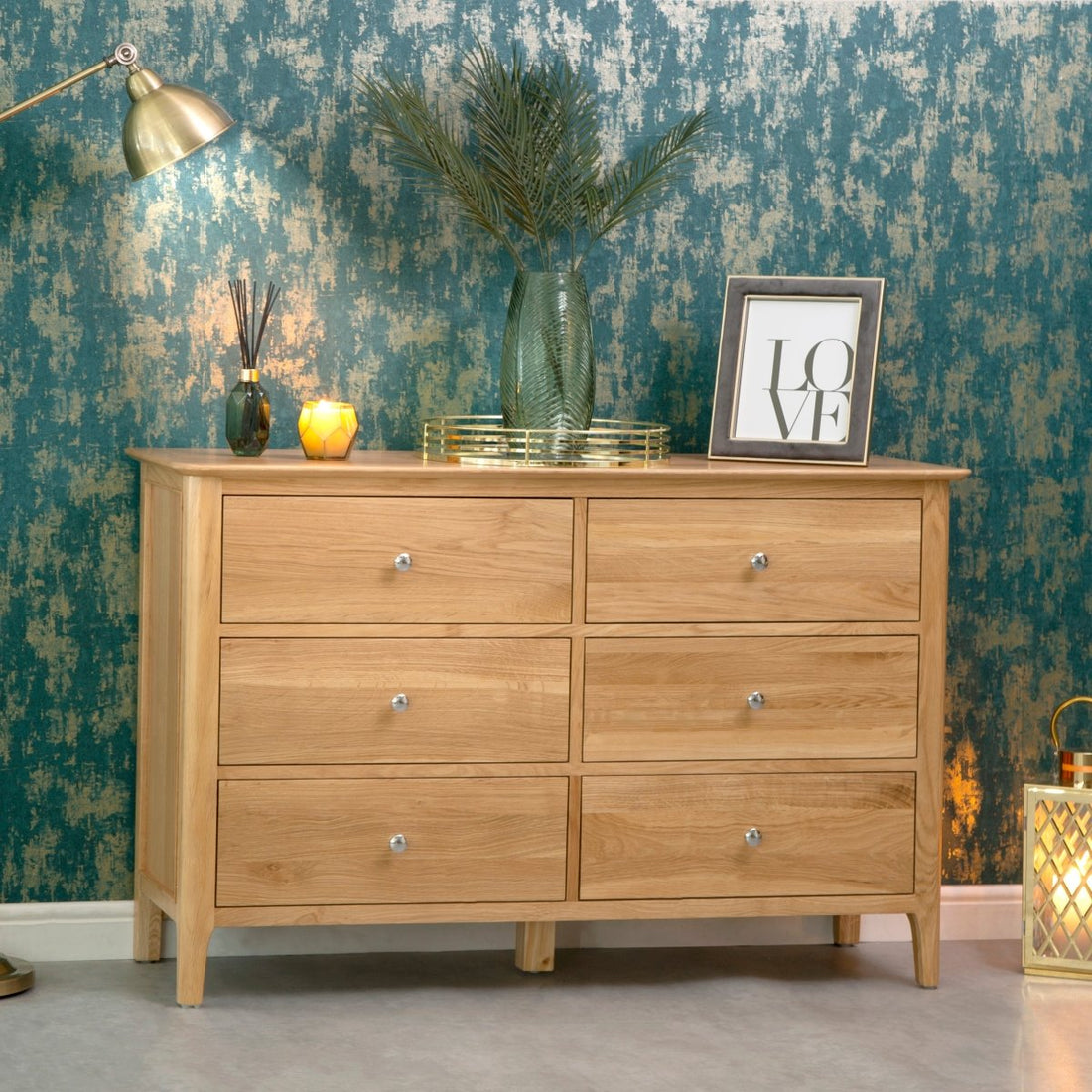 Bergen Oak Chest of 6 Drawers - The Furniture Warehouse