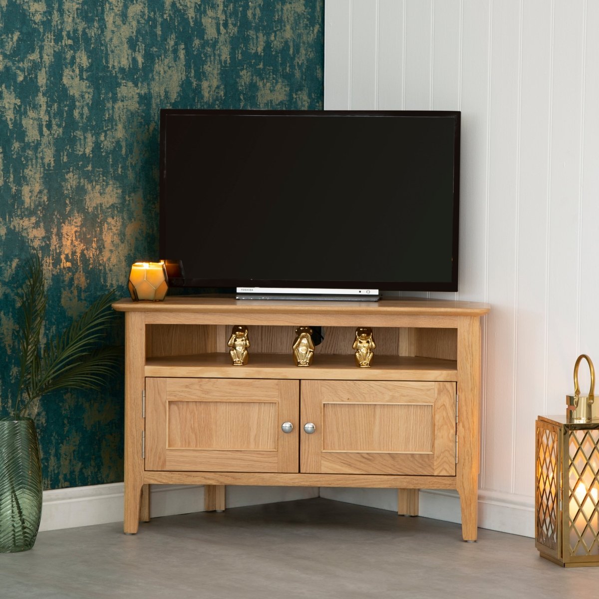 Bergen Oak Corner TV Unit - The Furniture Warehouse