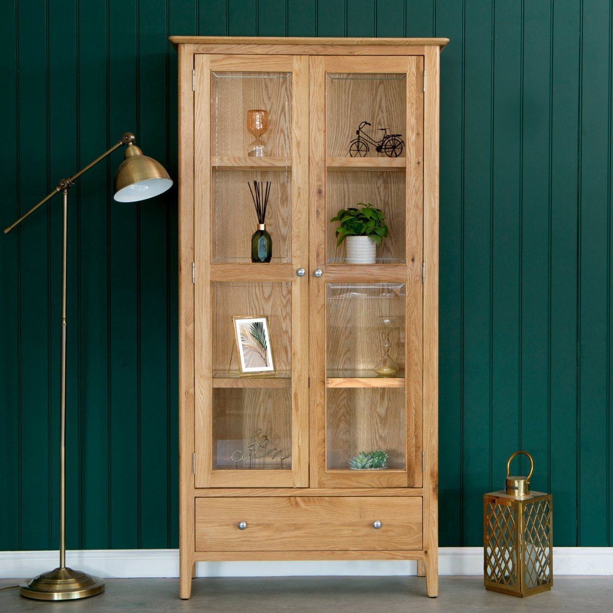 Bergen Oak Glass Display Cabinet - The Furniture Warehouse