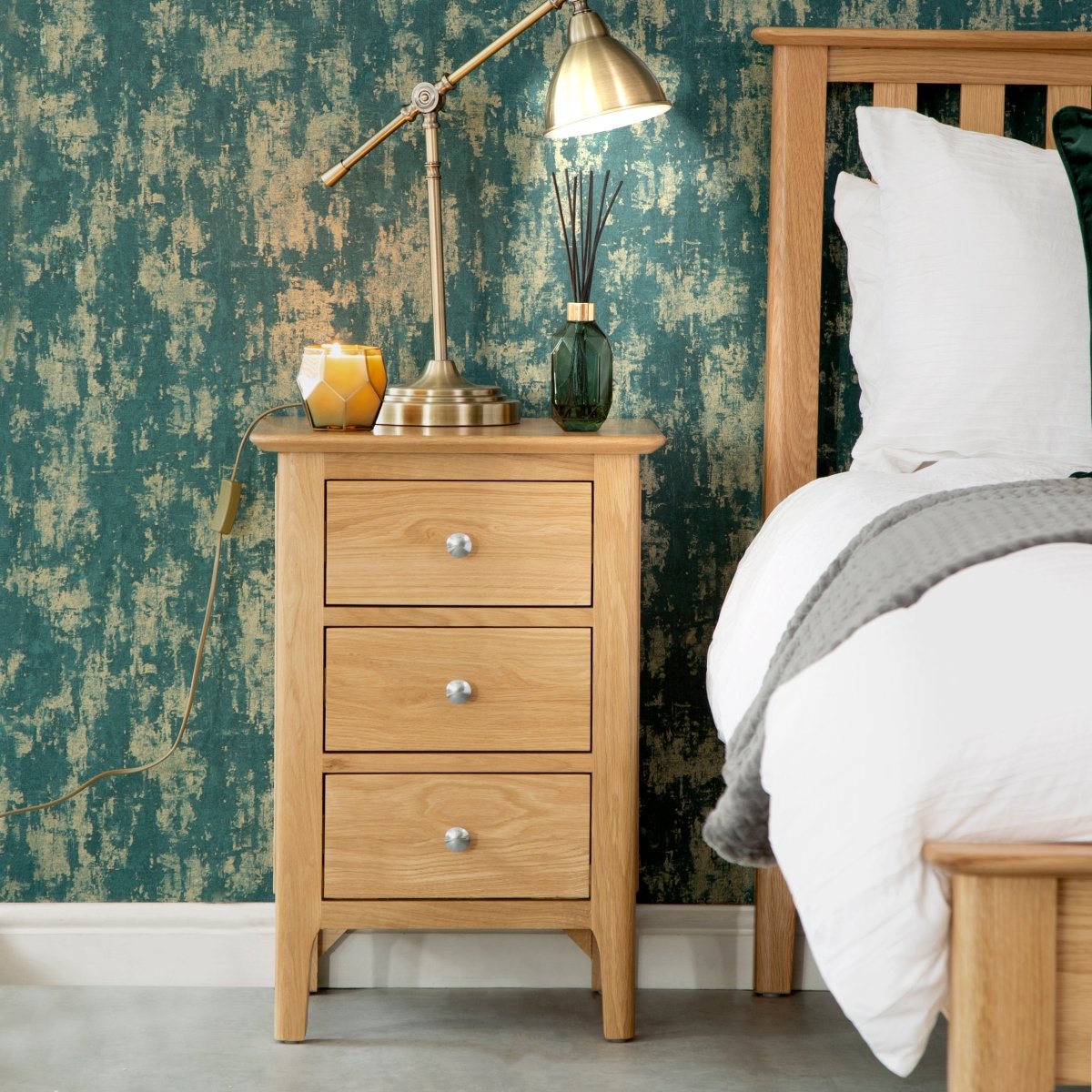 Bergen Oak Large Bedside Cabinet - The Furniture Warehouse