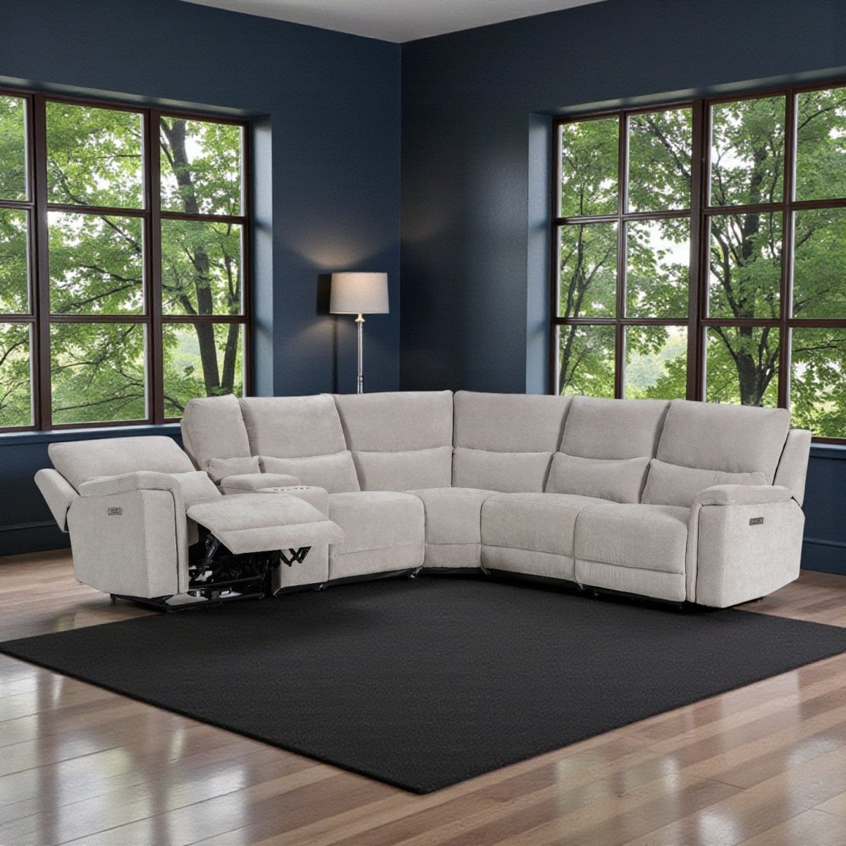 Berlin Grey Power Corner Sofa with Console - The Furniture Warehouse