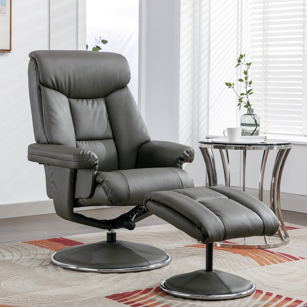 Biarritz Swivel Recliner &amp; Footstool - Cinder - The Furniture Warehouse