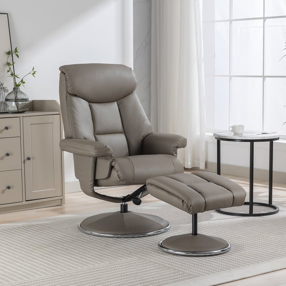 Biarritz Swivel Recliner &amp; Footstool - Grey - The Furniture Warehouse
