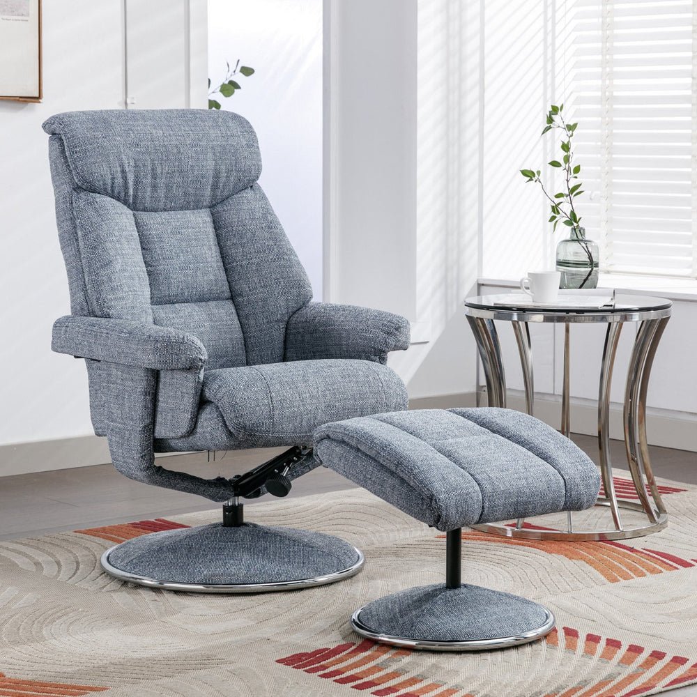 Biarritz Swivel Recliner &amp; Footstool - Lisbon Marine - The Furniture Warehouse