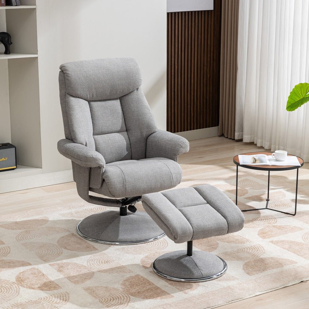 Biarritz Swivel Recliner &amp; Footstool - Lisbon Silver - The Furniture Warehouse