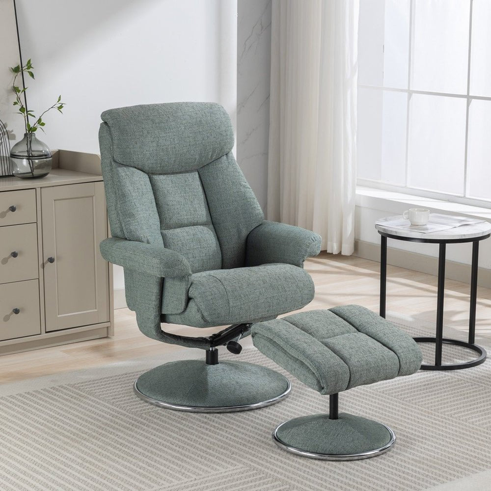 Biarritz Swivel Recliner &amp; Footstool - Lisbon Teal - The Furniture Warehouse