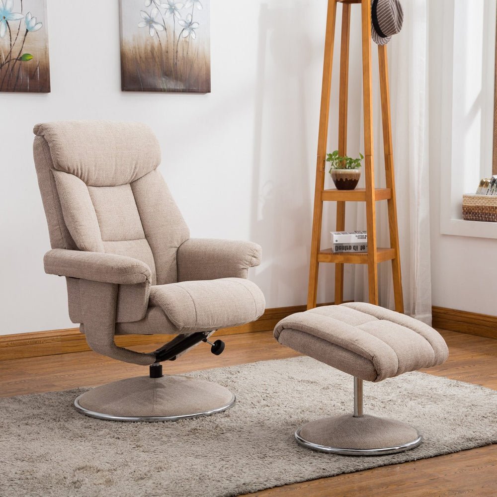 Biarritz Swivel Recliner &amp; Footstool - Lisbon Wheat - The Furniture Warehouse