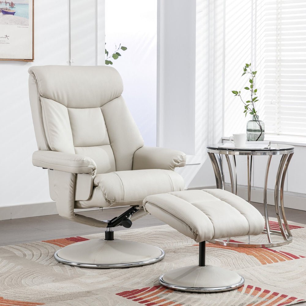 Biarritz Swivel Recliner &amp; Footstool - Mushroom - The Furniture Warehouse