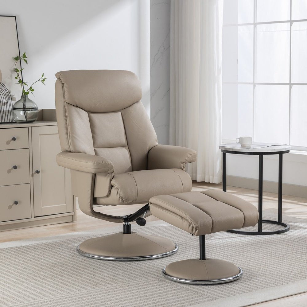 Biarritz Swivel Recliner &amp; Footstool - Pebble - The Furniture Warehouse