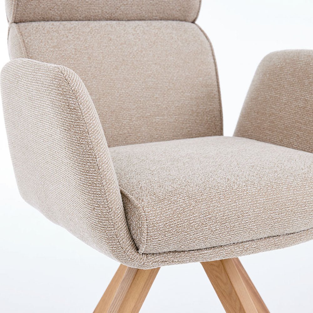 Biscuit High Back Swivel Chair with Wooden Legs - The Furniture Warehouse