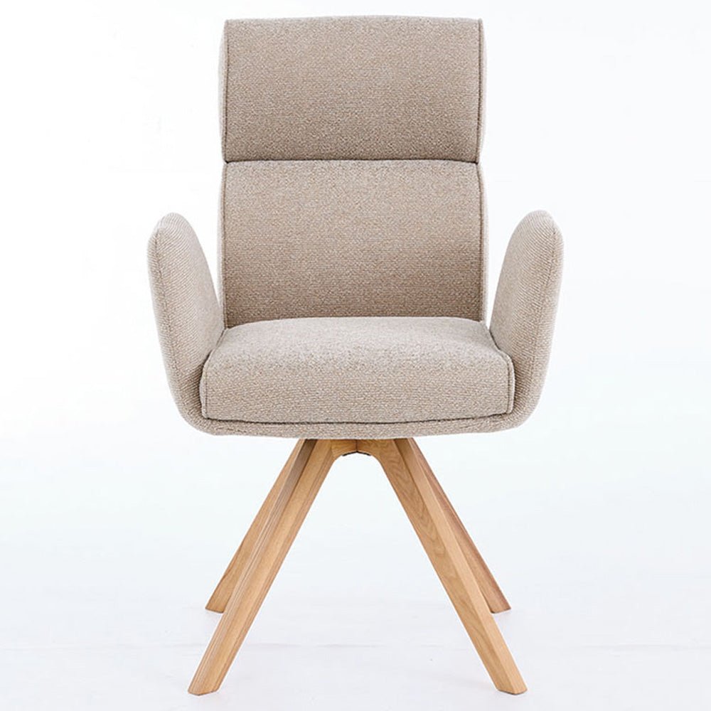 Biscuit High Back Swivel Chair with Wooden Legs - The Furniture Warehouse