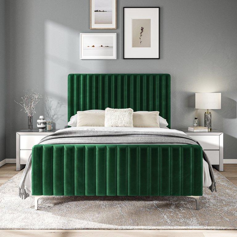 Carloway Green Velvet Double Upholstered Bed Frame - The Furniture Warehouse