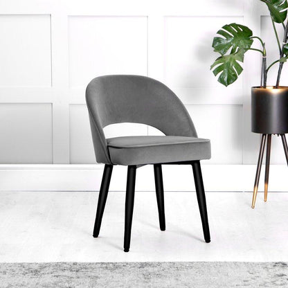 Chevington Retro Velvet Grey Dining Chair - The Furniture Warehouse