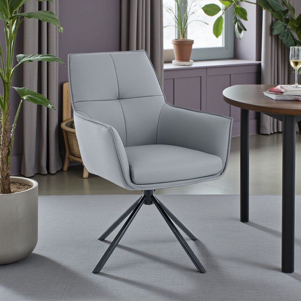 Dark Grey Luxe Cross Stitch Swivel Chair with Metal Legs - The Furniture Warehouse