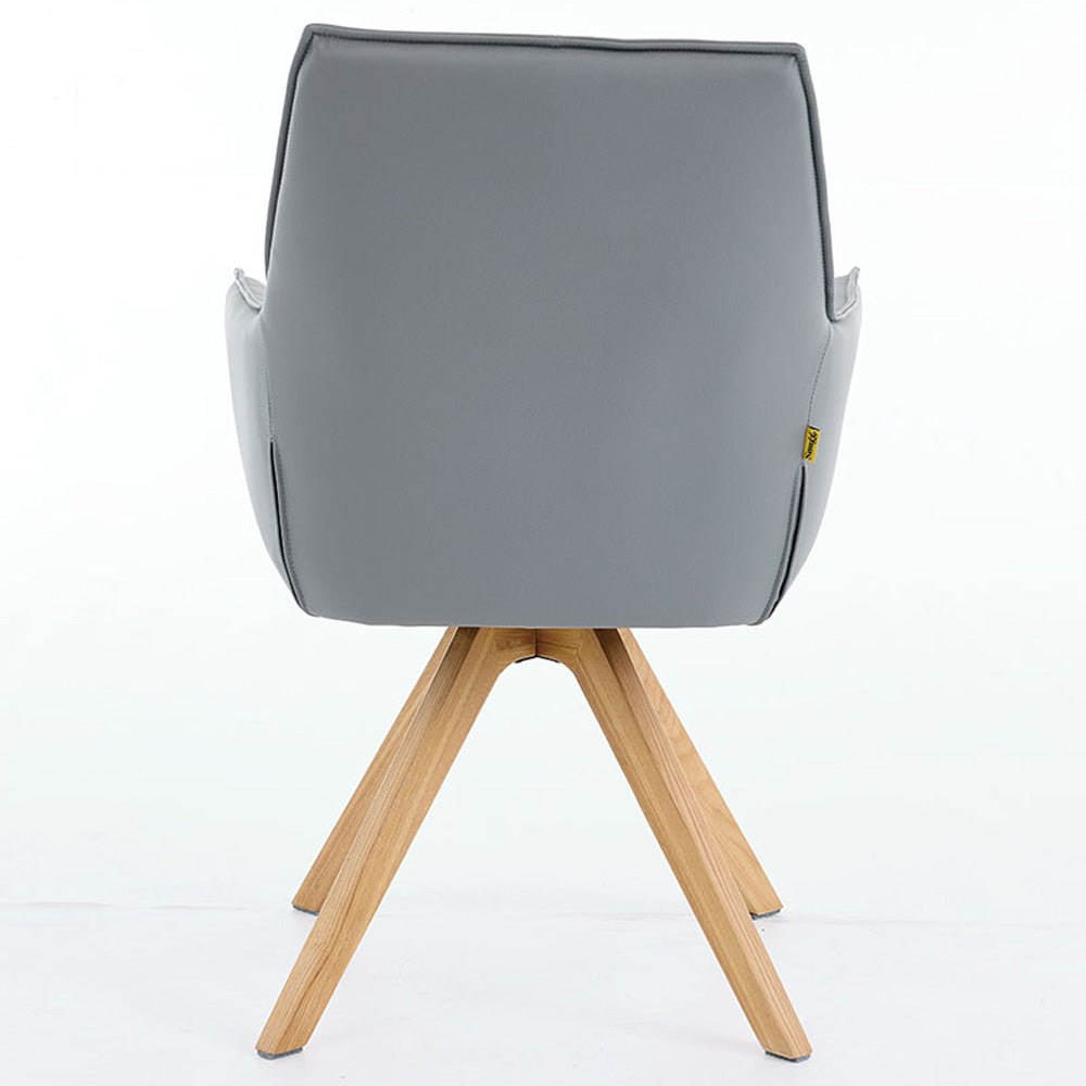 Dark Grey Luxe Cross Stitch Swivel Chair with Wooden Legs - The Furniture Warehouse