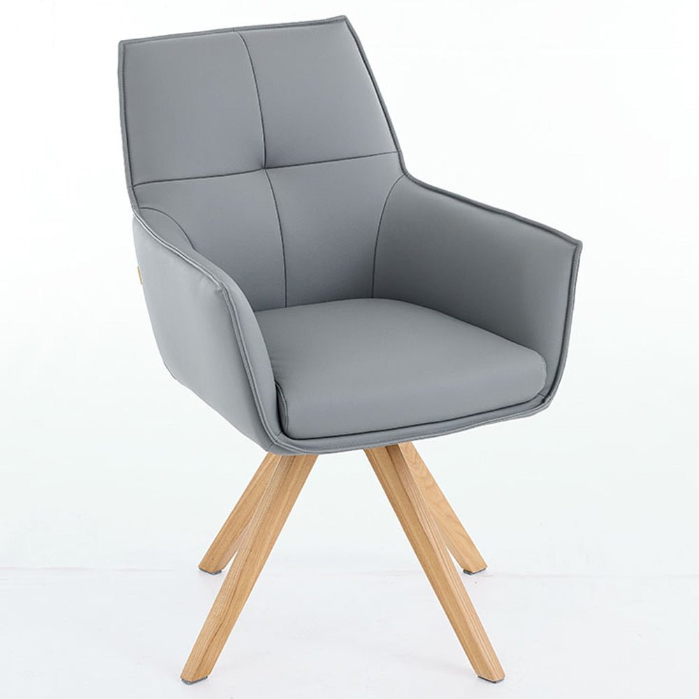 Dark Grey Luxe Cross Stitch Swivel Chair with Wooden Legs - The Furniture Warehouse