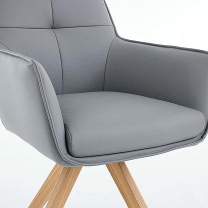 Dark Grey Luxe Cross Stitch Swivel Chair with Wooden Legs - The Furniture Warehouse