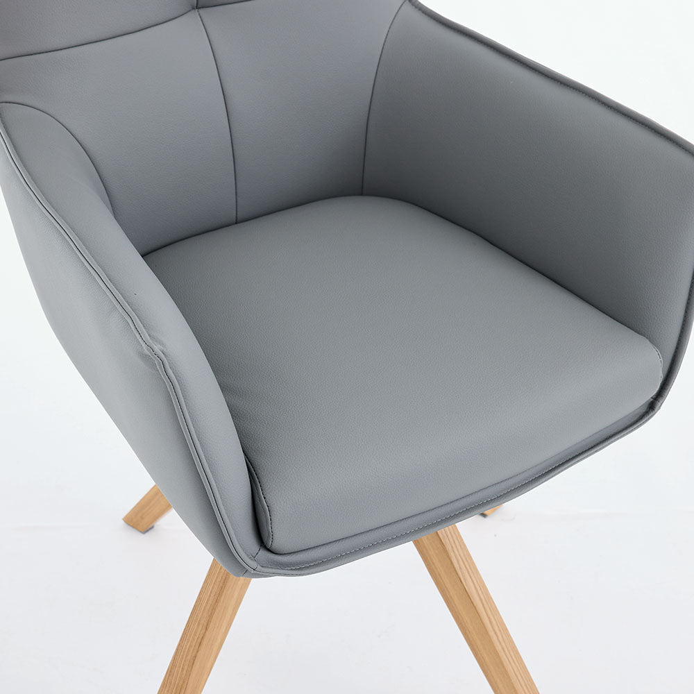 Dark Grey Luxe Cross Stitch Swivel Chair with Wooden Legs - The Furniture Warehouse