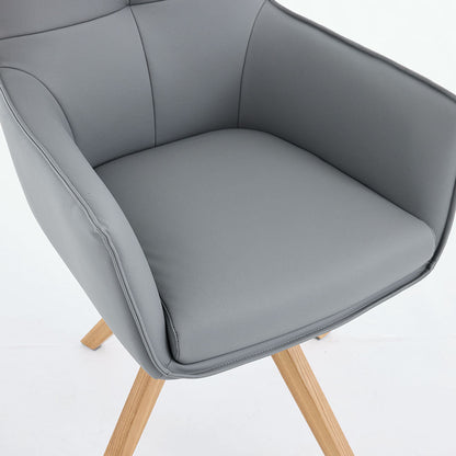 Dark Grey Luxe Cross Stitch Swivel Chair with Wooden Legs - The Furniture Warehouse