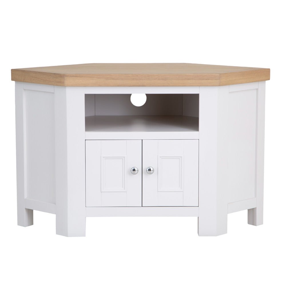 Dorset White Painted Corner TV Unit - The Furniture Warehouse