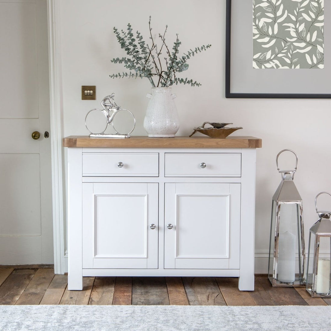 Dorset White Painted Oak 2 Door Medium Sideboard - The Furniture Warehouse