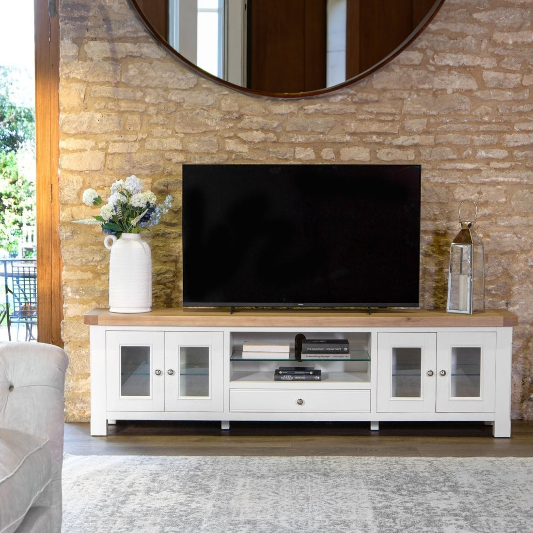 Dorset White Painted Oak Extra Large TV Unit - The Furniture Warehouse
