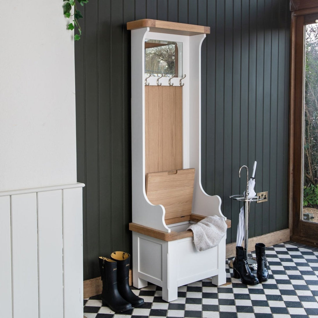 Dorset White Painted Oak Hallway Storage Unit - The Furniture Warehouse