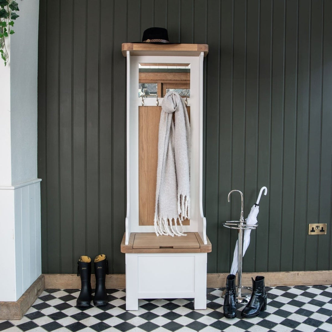 Dorset White Painted Oak Hallway Storage Unit - The Furniture Warehouse
