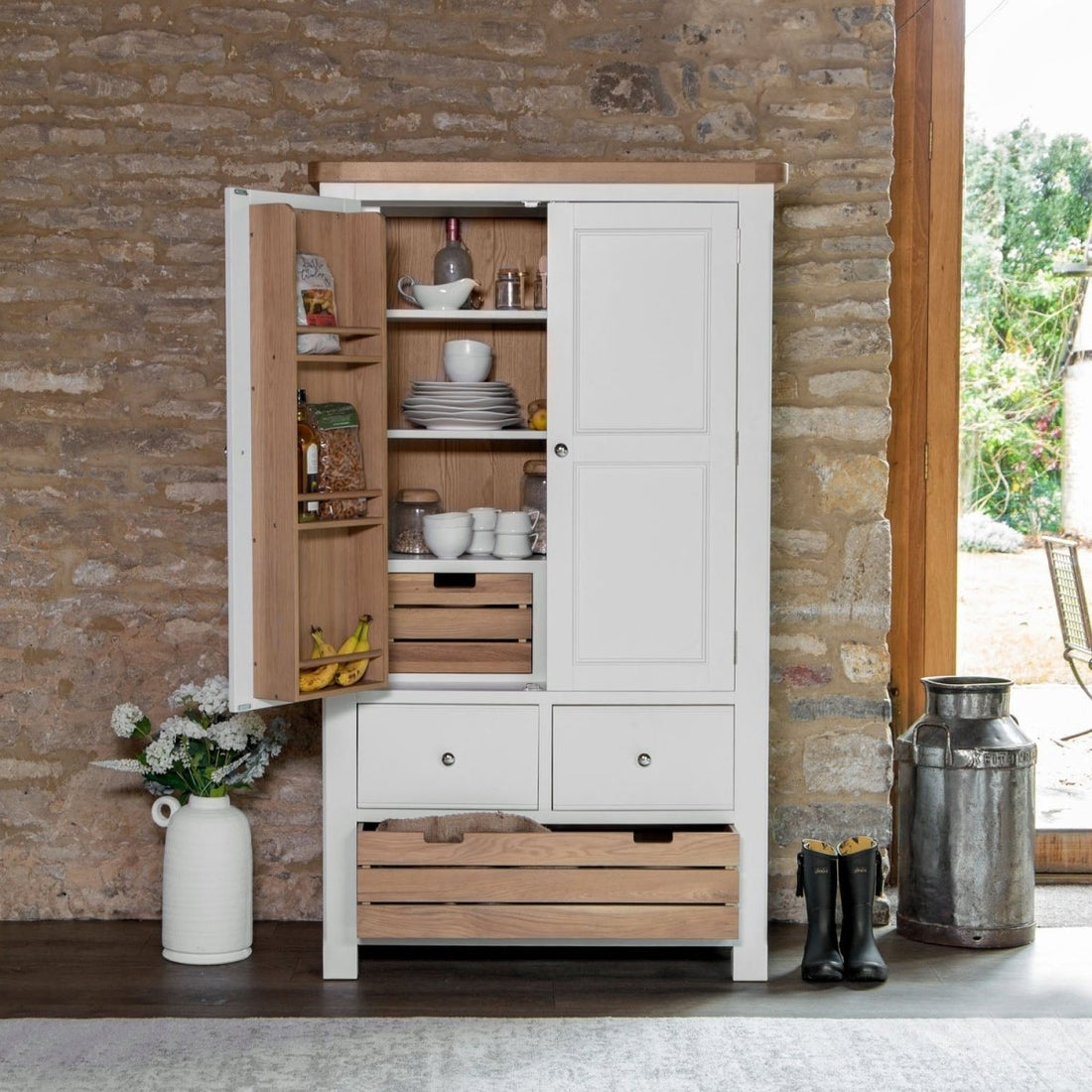 Dorset White Painted Oak Large Larder Unit - The Furniture Warehouse