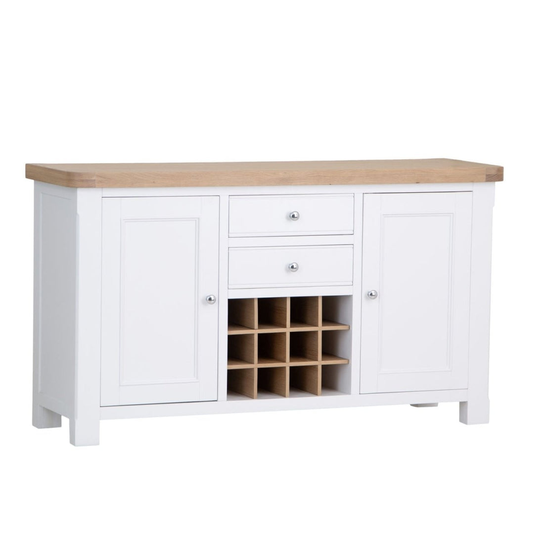 Dorset White Painted Oak Large Sideboard Wine Rack - The Furniture Warehouse