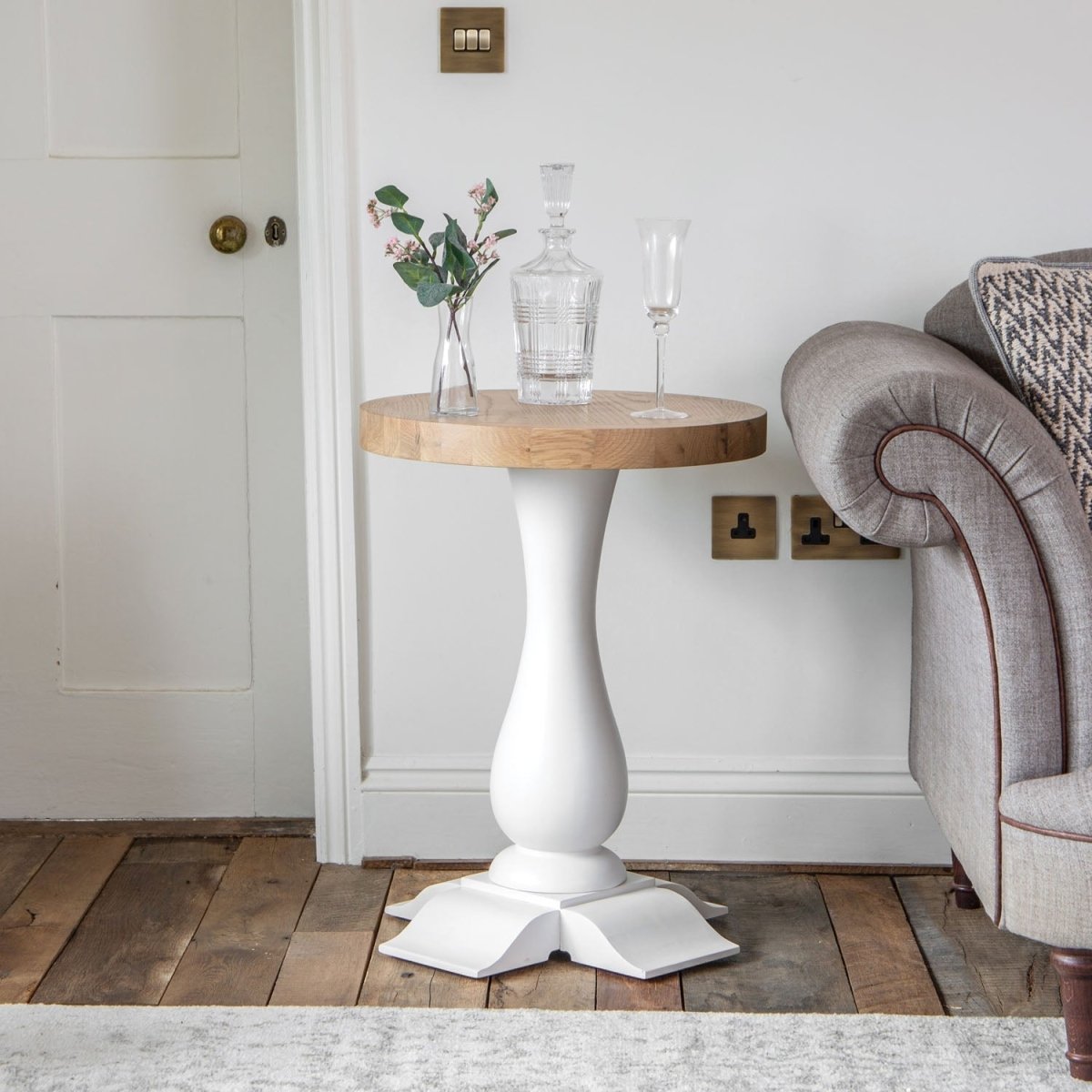 Dorset White Painted Oak Round Wine Table - The Furniture Warehouse