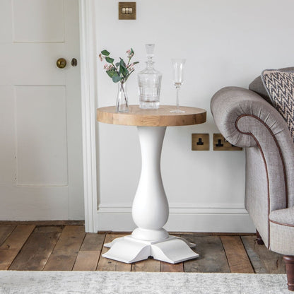Dorset White Painted Oak Round Wine Table - The Furniture Warehouse