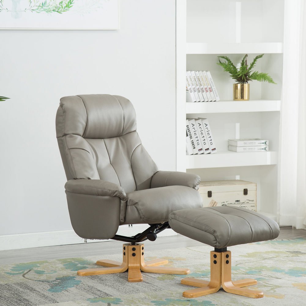 Dubai Swivel Recliner &amp; Footstool - Grey - The Furniture Warehouse