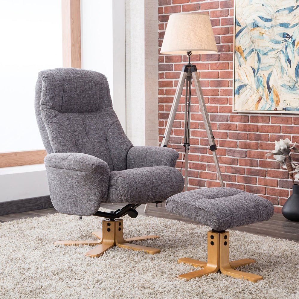 Dubai Swivel Recliner &amp; Footstool - Lisbon Grey - The Furniture Warehouse