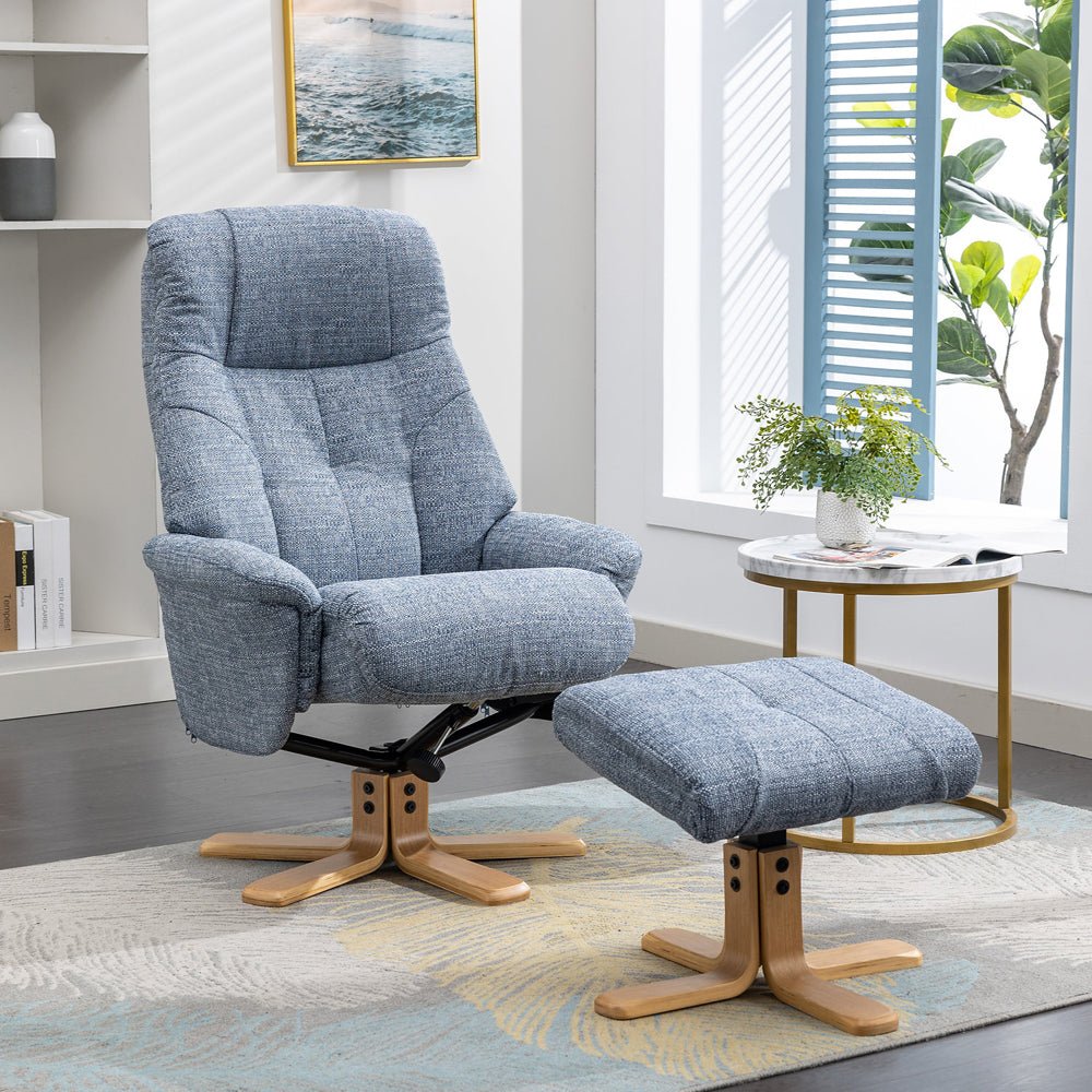Dubai Swivel Recliner &amp; Footstool - Lisbon Marine - The Furniture Warehouse
