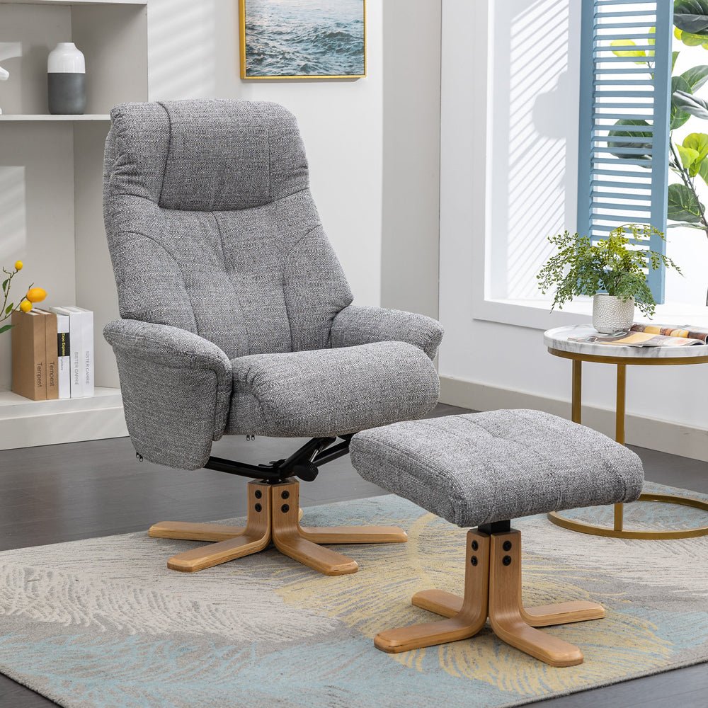 Dubai Swivel Recliner &amp; Footstool - Lisbon Rock - The Furniture Warehouse