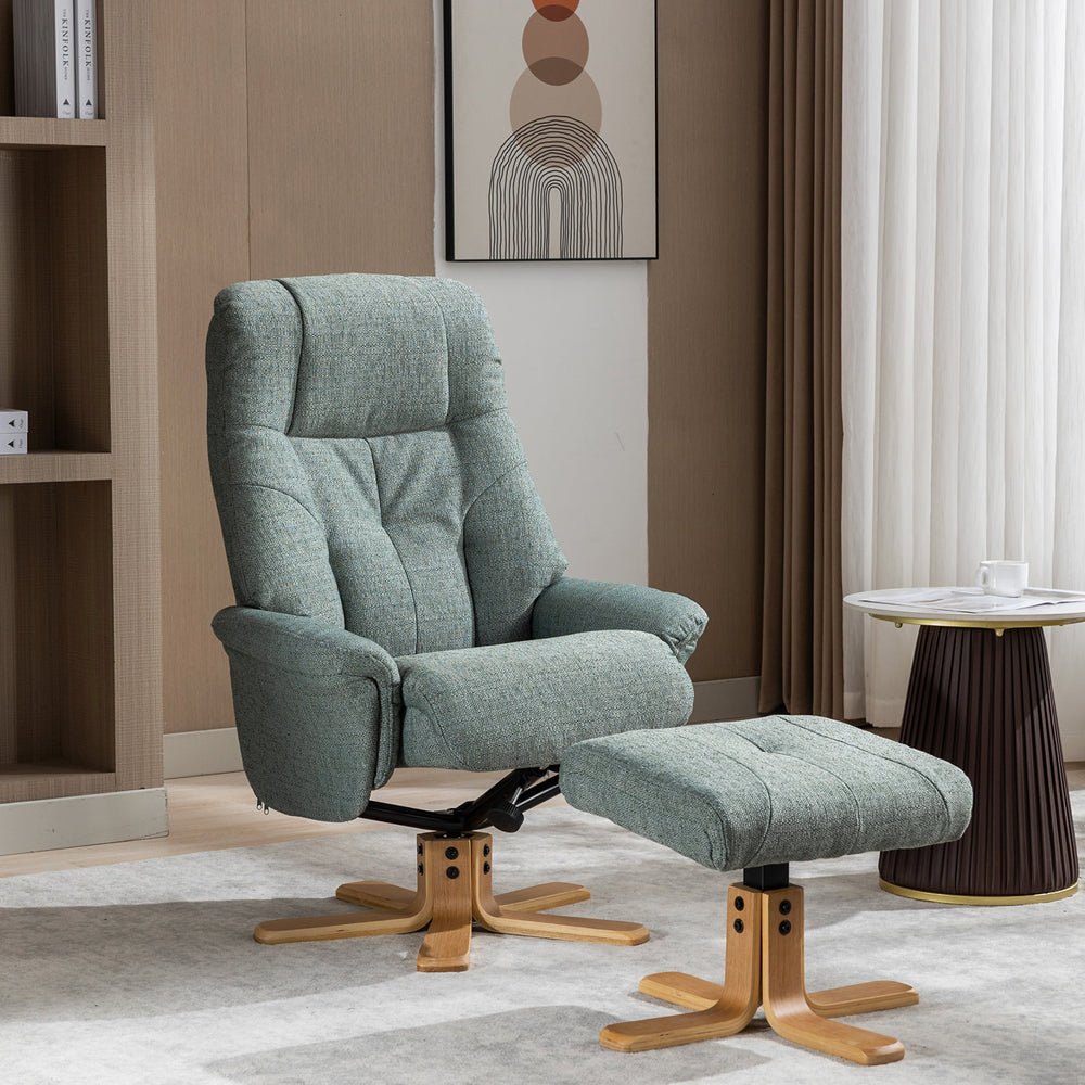 Dubai Swivel Recliner &amp; Footstool - Lisbon Teal - The Furniture Warehouse