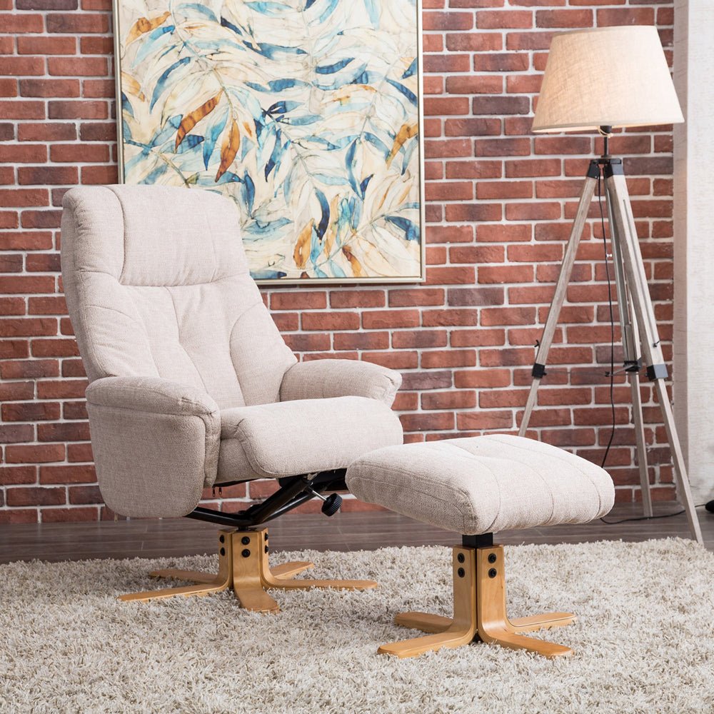 Dubai Swivel Recliner &amp; Footstool - Lisbon Wheat - The Furniture Warehouse