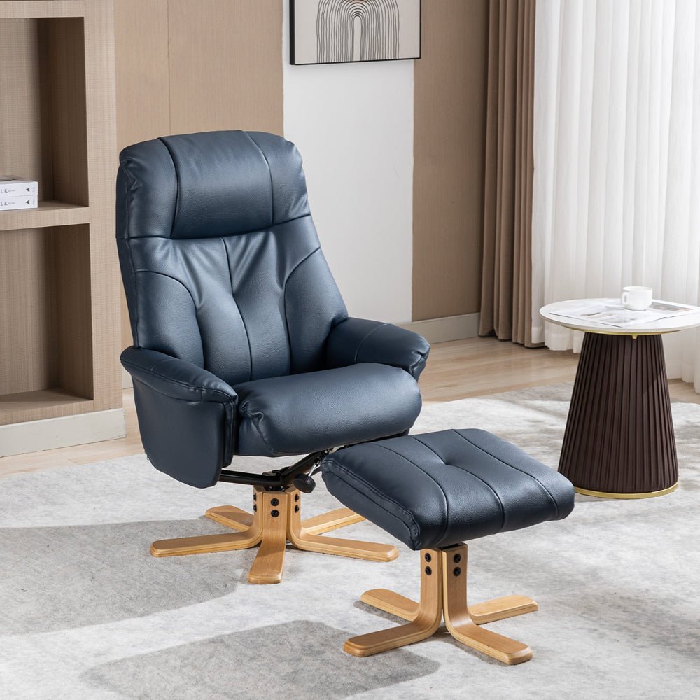 Dubai Swivel Recliner &amp; Footstool - Navy - The Furniture Warehouse