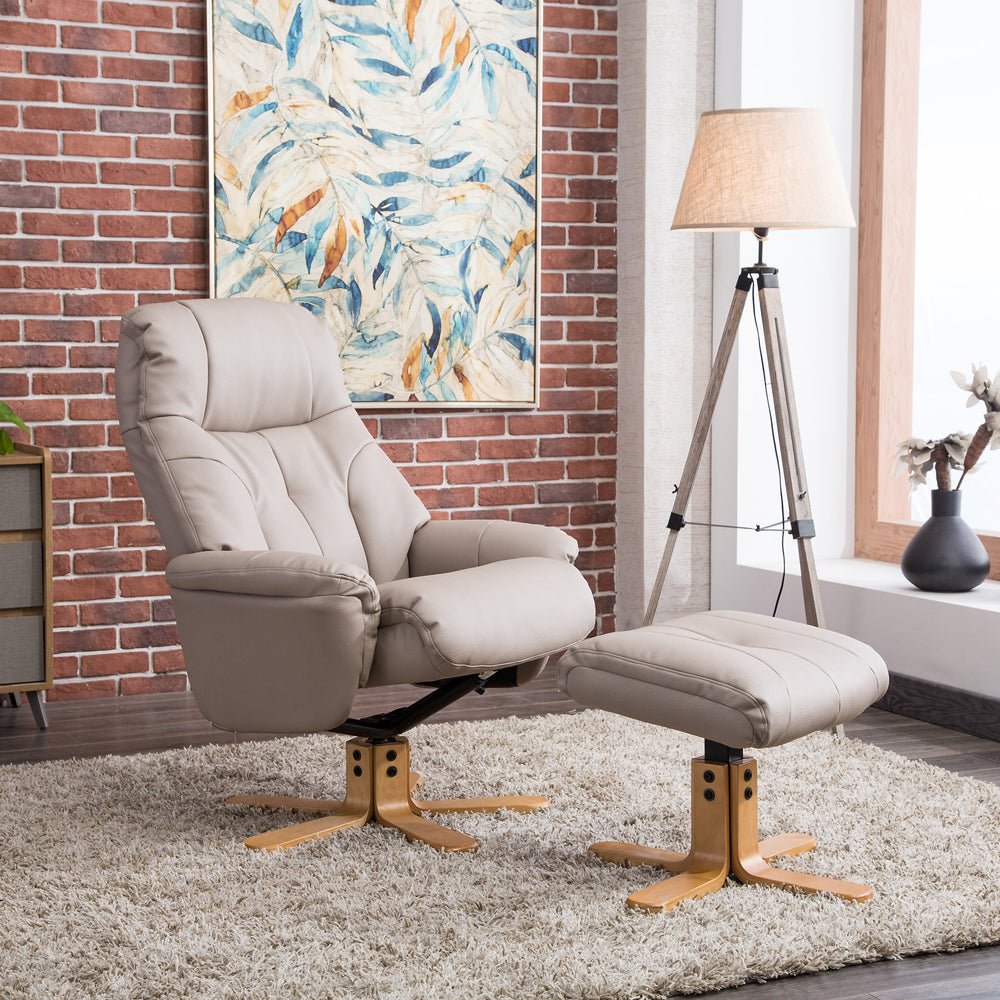 Dubai Swivel Recliner &amp; Footstool - Pebble - The Furniture Warehouse